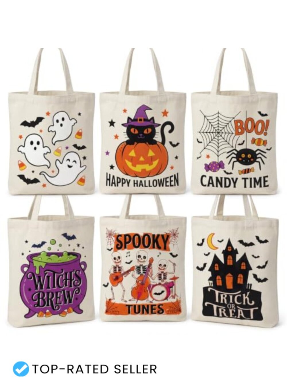 Halloween Canvas Tote Bags Set of 6 Trick or Treat Party Favors